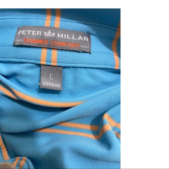 Peter millar summer comfort polo blue with stripes half button flaw Spot… - Picture 7 of 9